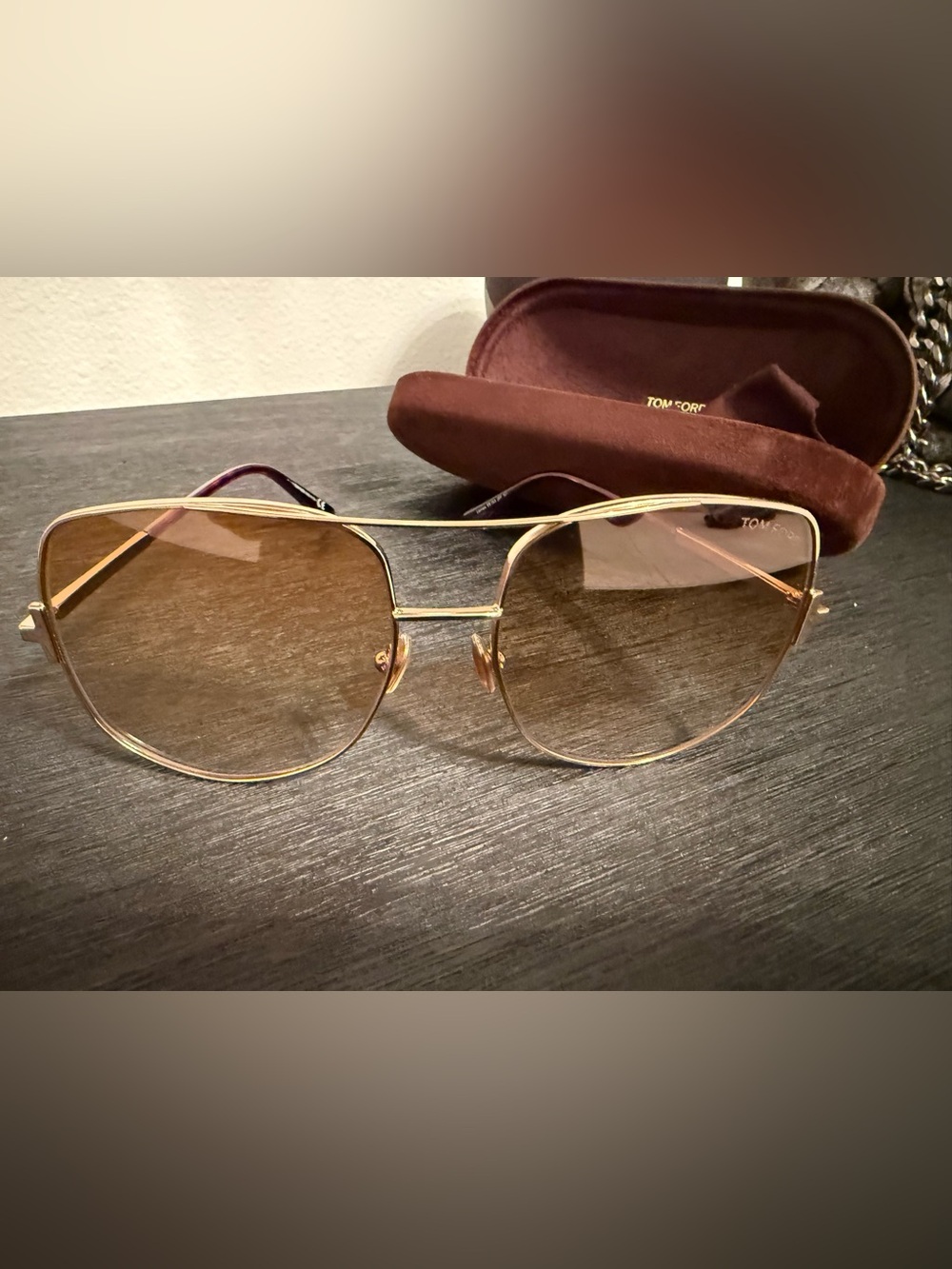 Tom Ford Gold Metal Aviator Sunglasses with Brown Gradient Lenses